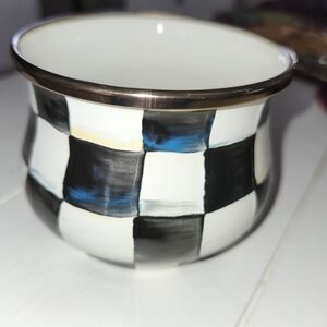 MacKenzie-Childs Black & White Checkered Ceramic Pot with Gold Rim